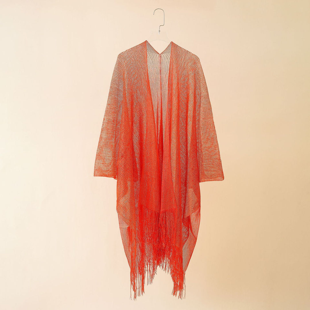 Women's Fringe Kimono Made of Transparent, Airy Structure Chic und Stil