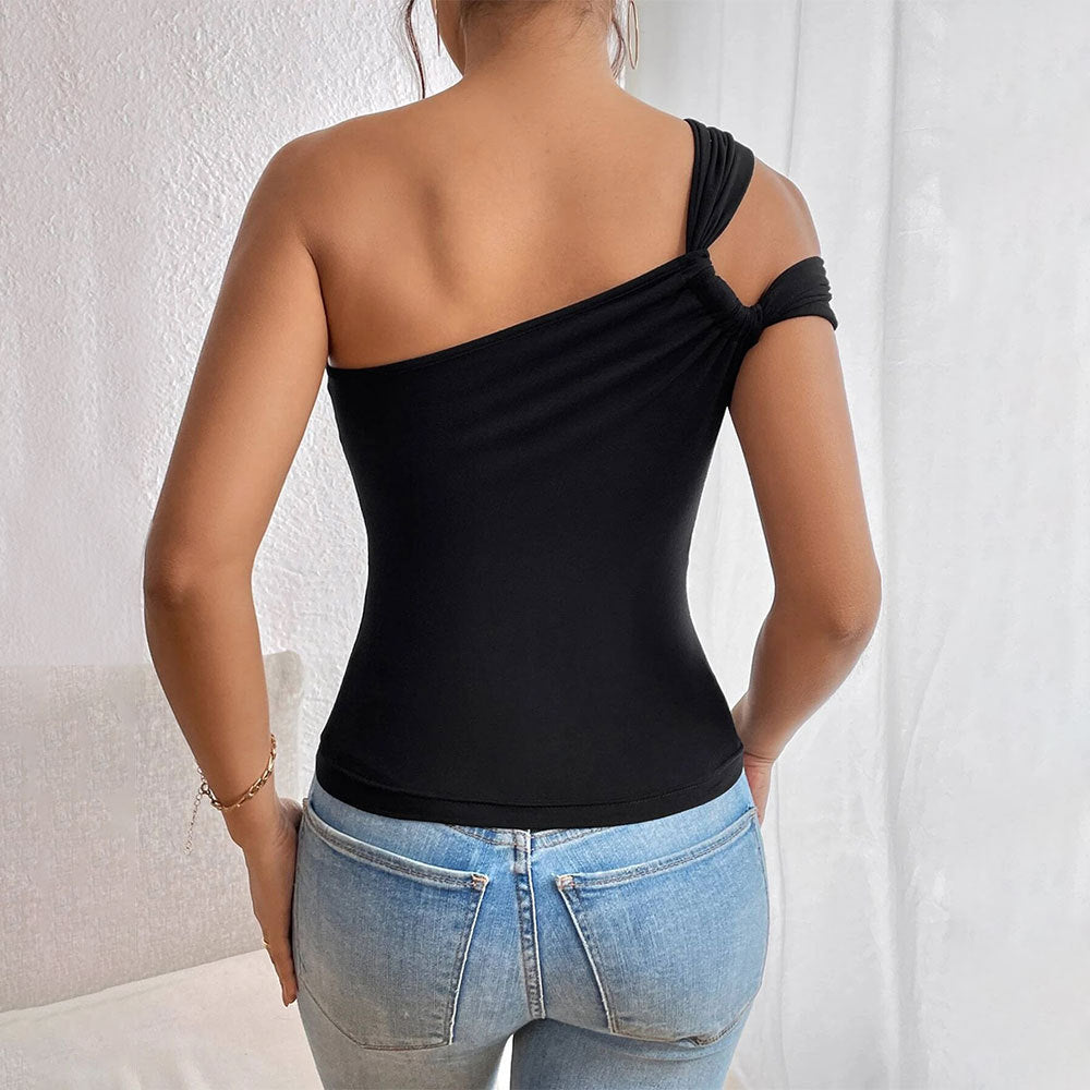 Sleeveless top for women with asymmetrical design and U neckline Chic & Stil