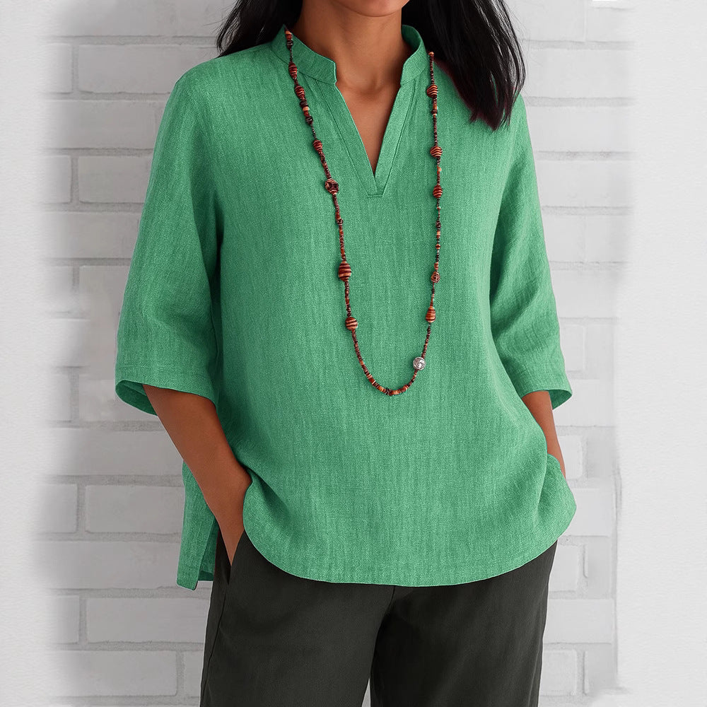 Casual blouse for women with V-neck and side pockets Lune London