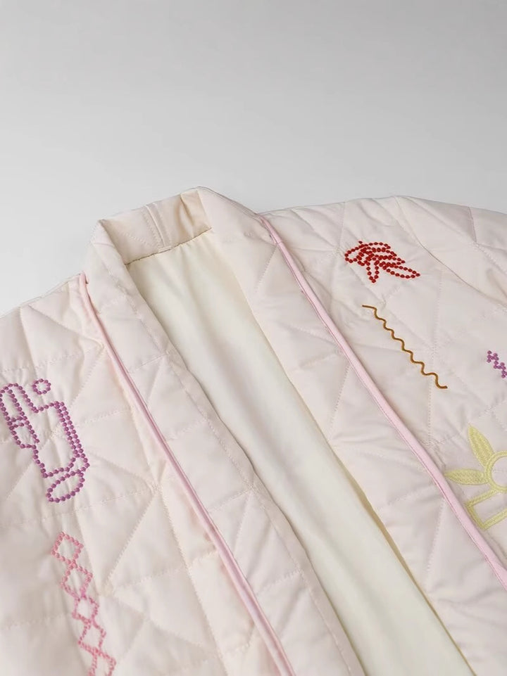 Ladies down jacket with creative embroidery design Lune London