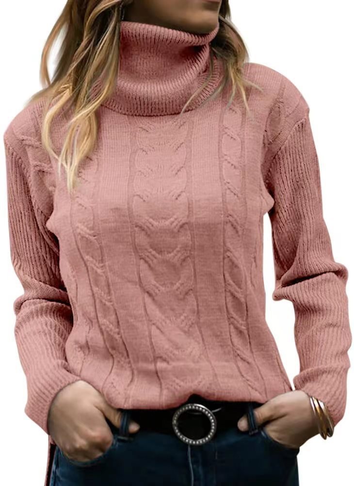 Knit sweater for women with high collar and relief pattern with braids Lune London