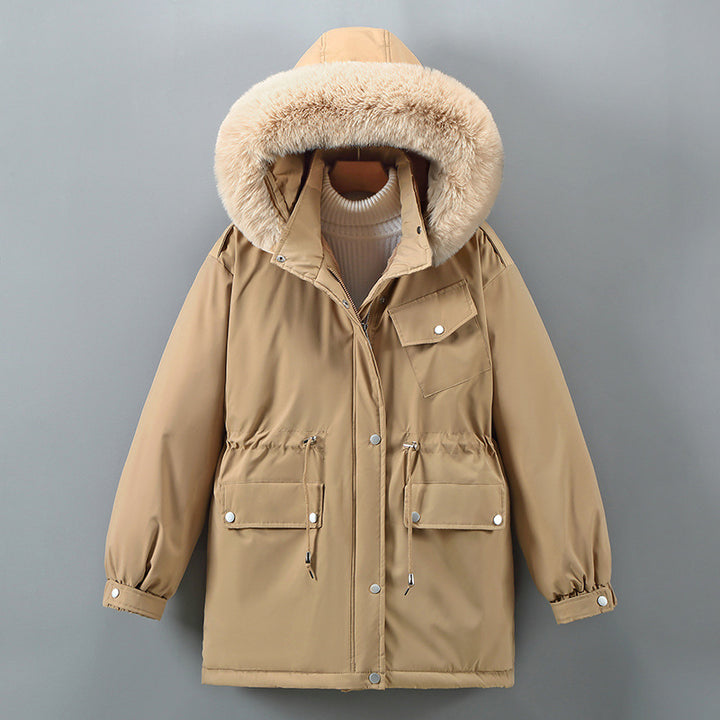Ladies Insulated Winter Jacket with Removable Faux Fur Collar and Large Pockets Lune London