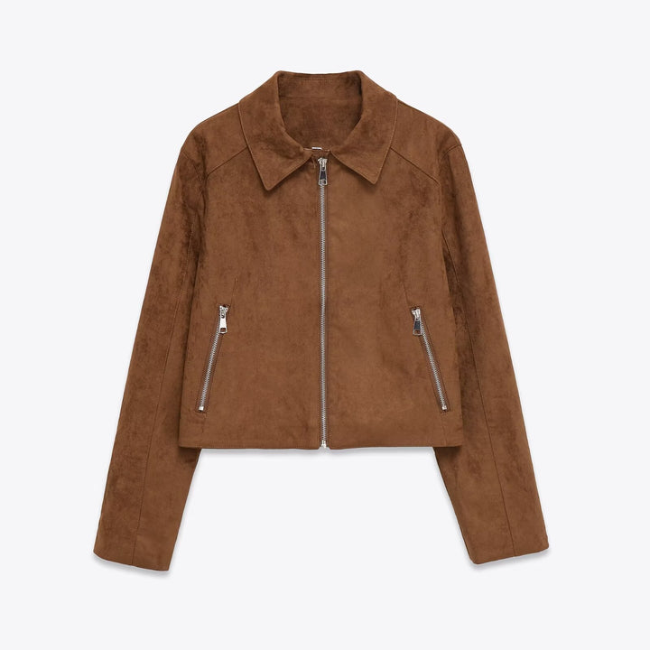 Femme veste en simili cuir à la mode avec des éléments de fermeture éclair élégants Lune London