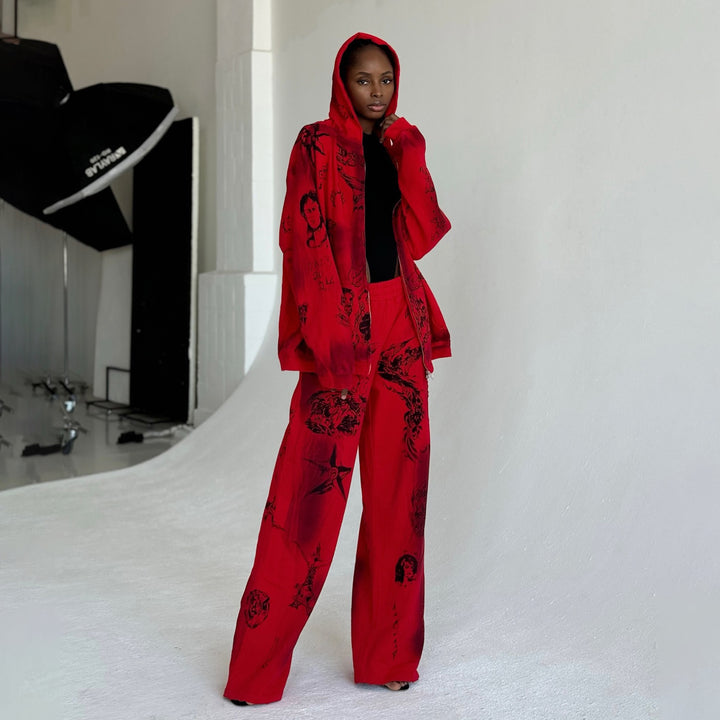 Oversized sporty set for women with unique graphics and a hood Lune London