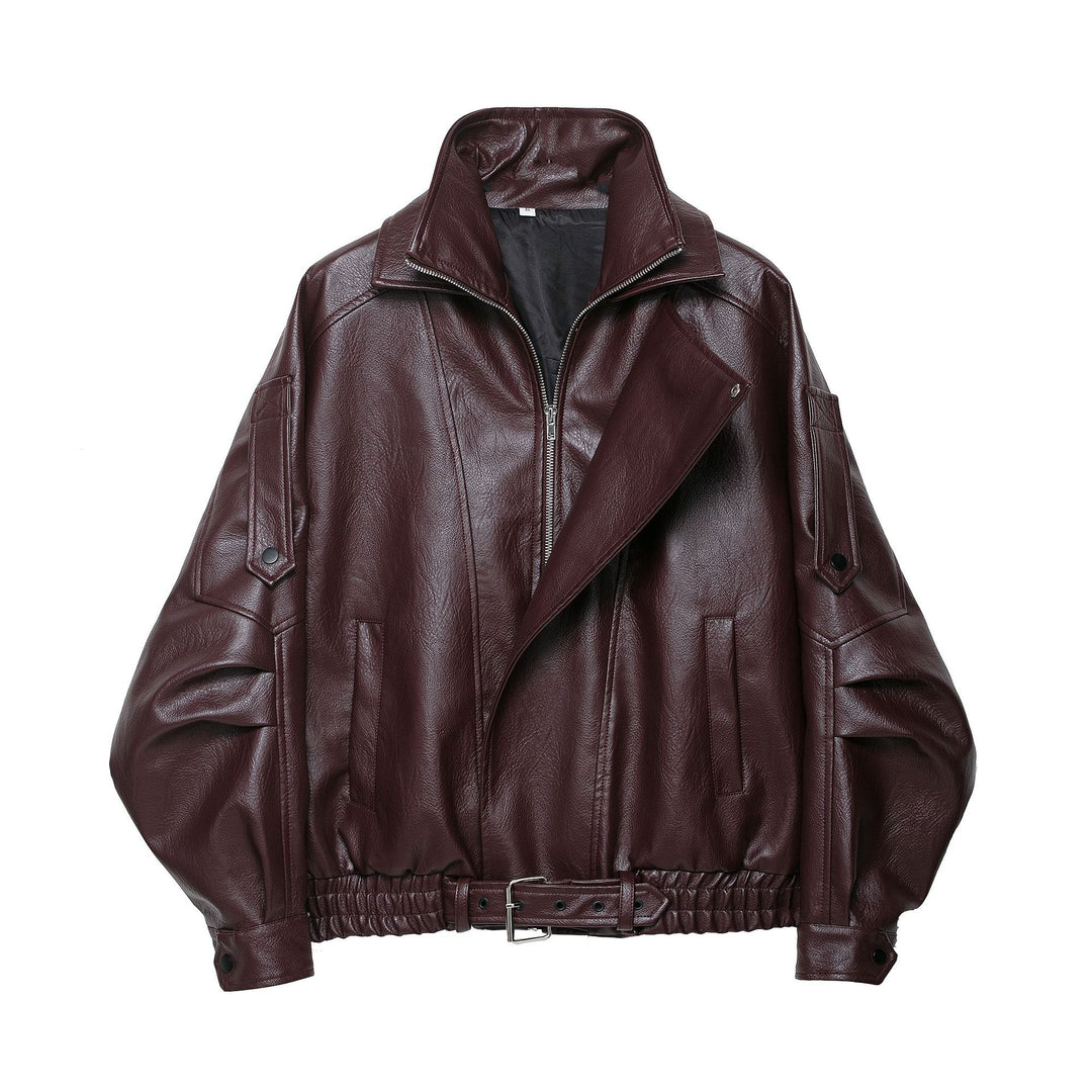 Fashionable synthetic leather jacket for women with an elegant cut and adjustable waist belt Lune London