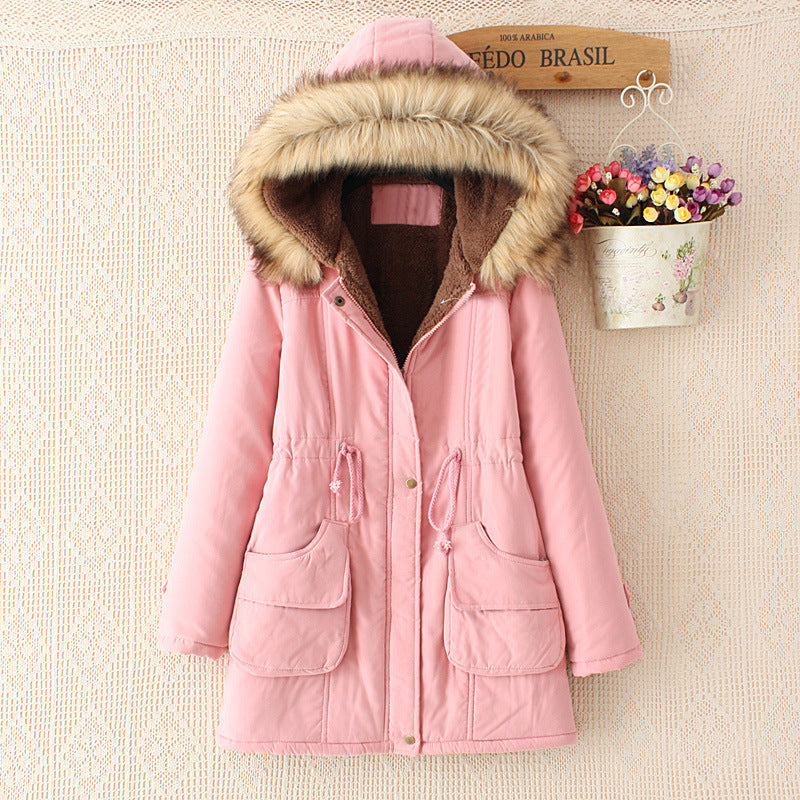 Ladies quilted transition jacket with faux fur collar and practical pockets Lune London