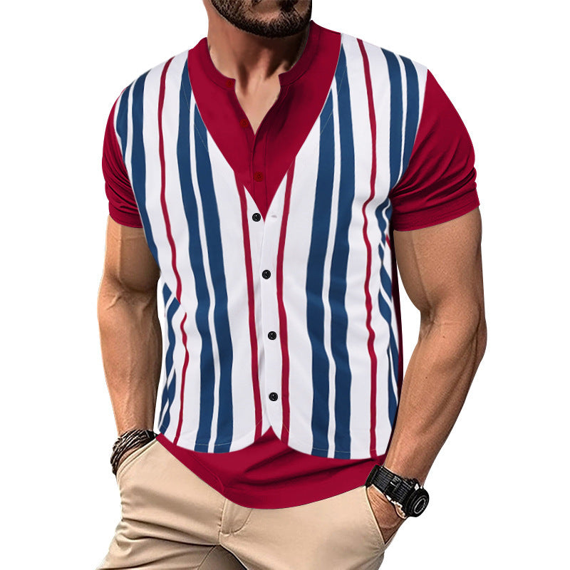 Trendy short sleeve shirt for men with hidden button placket and striped pattern Lune London