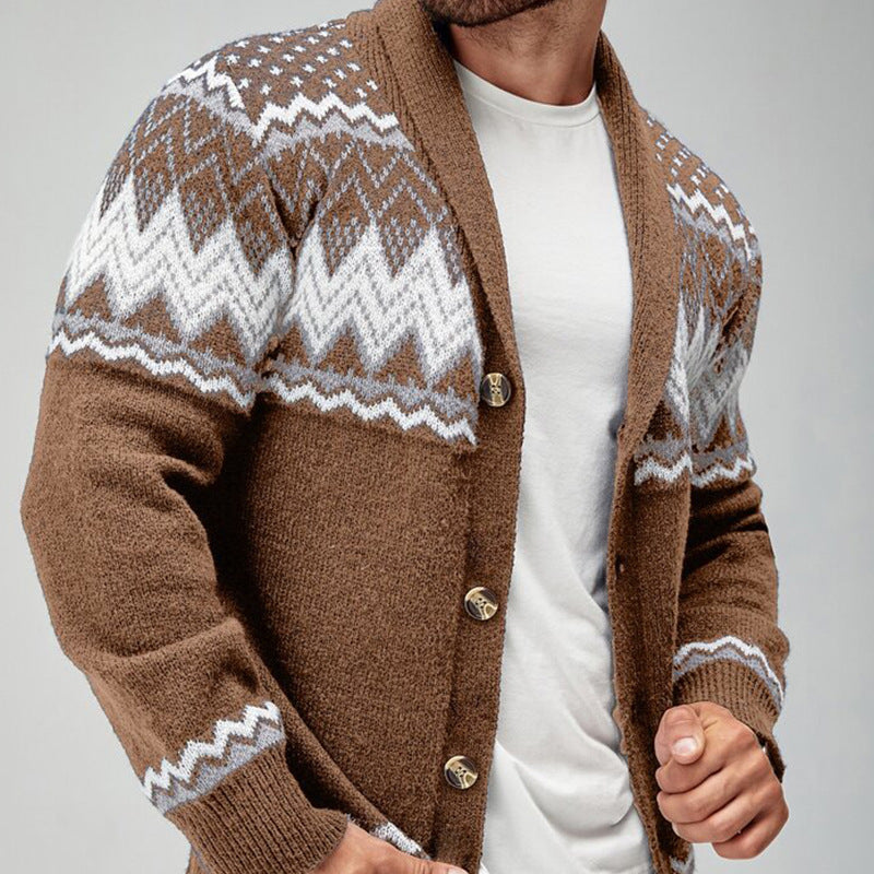 Men's knitted jacket with Nordic pattern and button placket Lune London