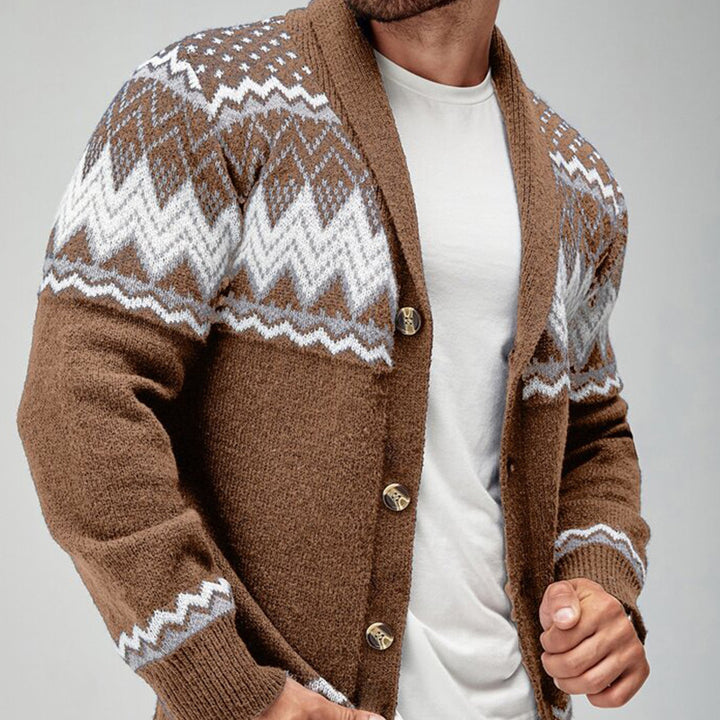 Men's knitted jacket with Nordic pattern and button placket Lune London