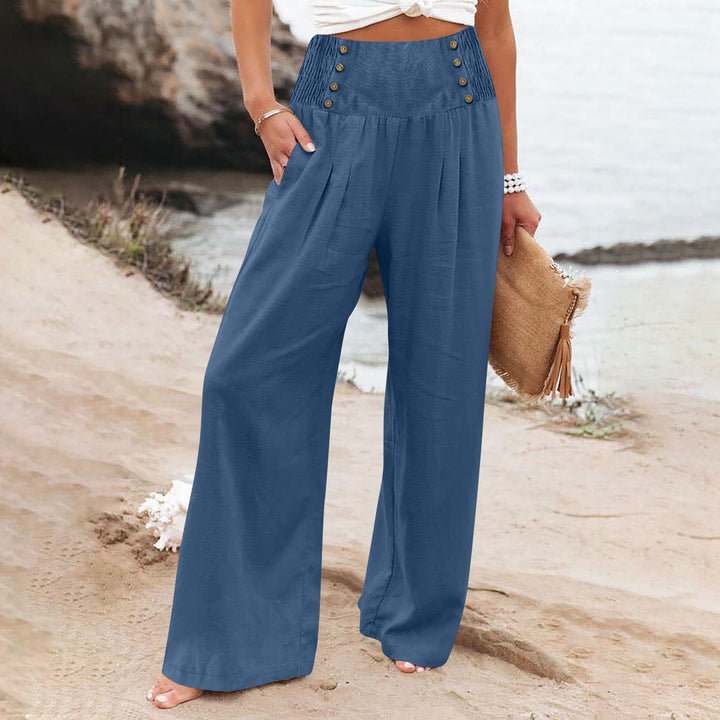 Pantalon d'été large pour femmes avec détails en bouton Lune London