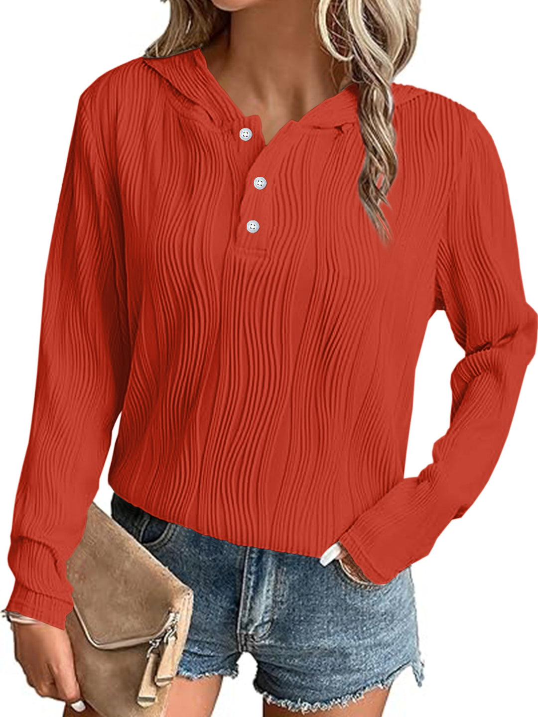 Casual hooded T-shirt for women with textured surface Lune London