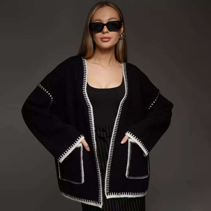 Knitted jacket for women with belt and large pockets Lune London