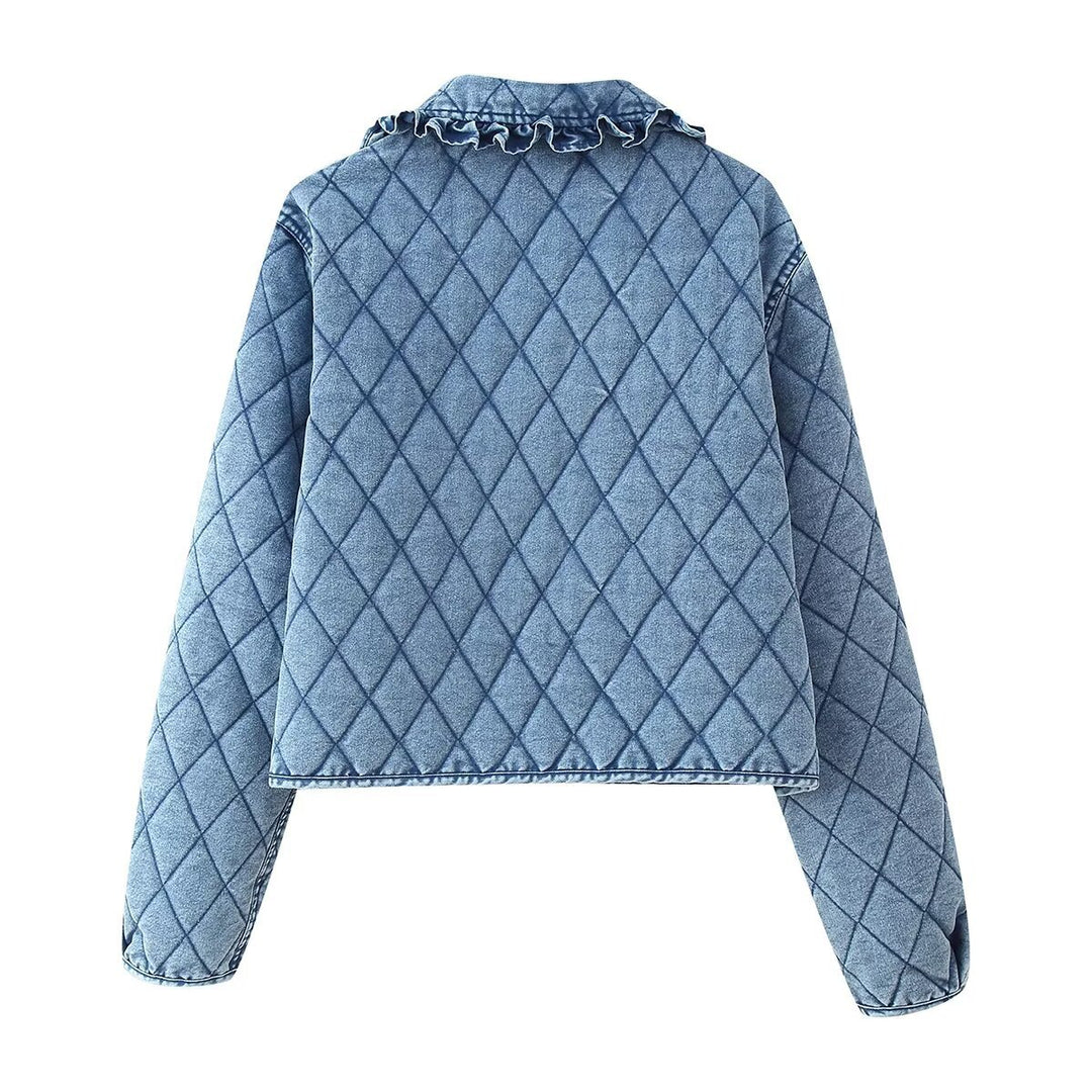 Quilted denim jacket for women with fringed collar Lune London
