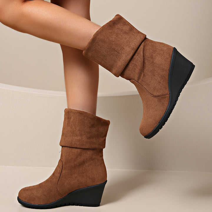 Wedge heel ankle boots for women in soft suede Lune London
