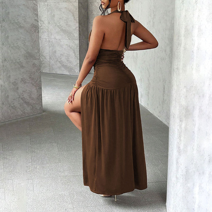Robe maxi pour femmes avec décolleté en V plongeant et fente latérale Chic & Stil