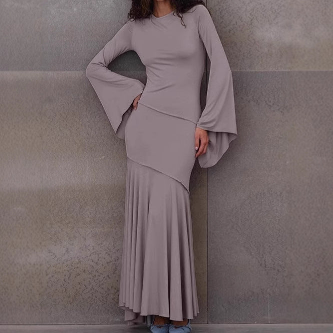 Ladies Elegant Maxi Dress with Floating Hem and Chic Loose Sleeves