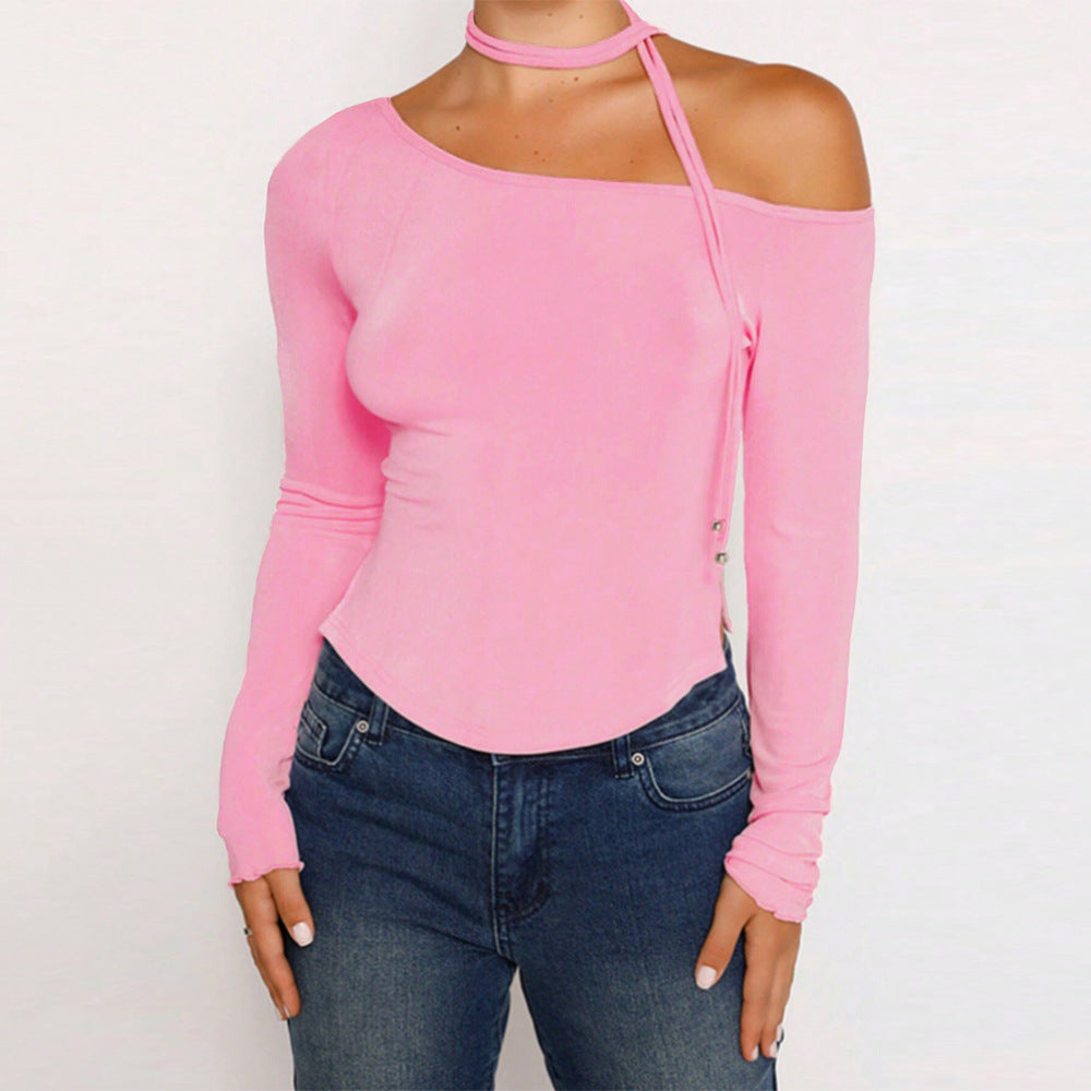 Haut à manches longues pour femmes avec coupe asymétrique et lien stylé Chic & Stil