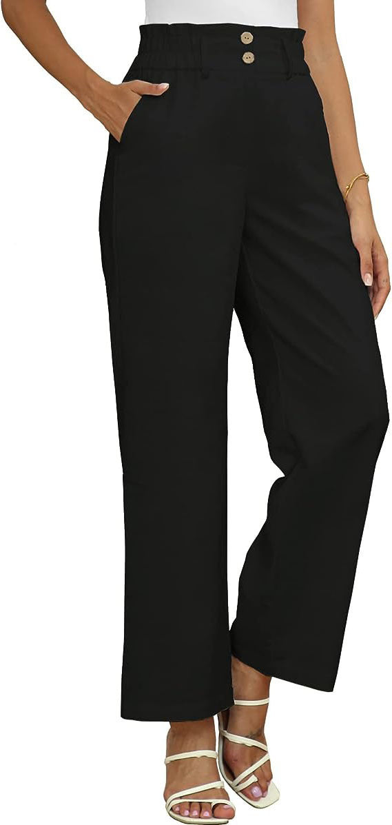Wide Palazzo Trousers for Women with Elastic Waist and Practical Button Details Lune London