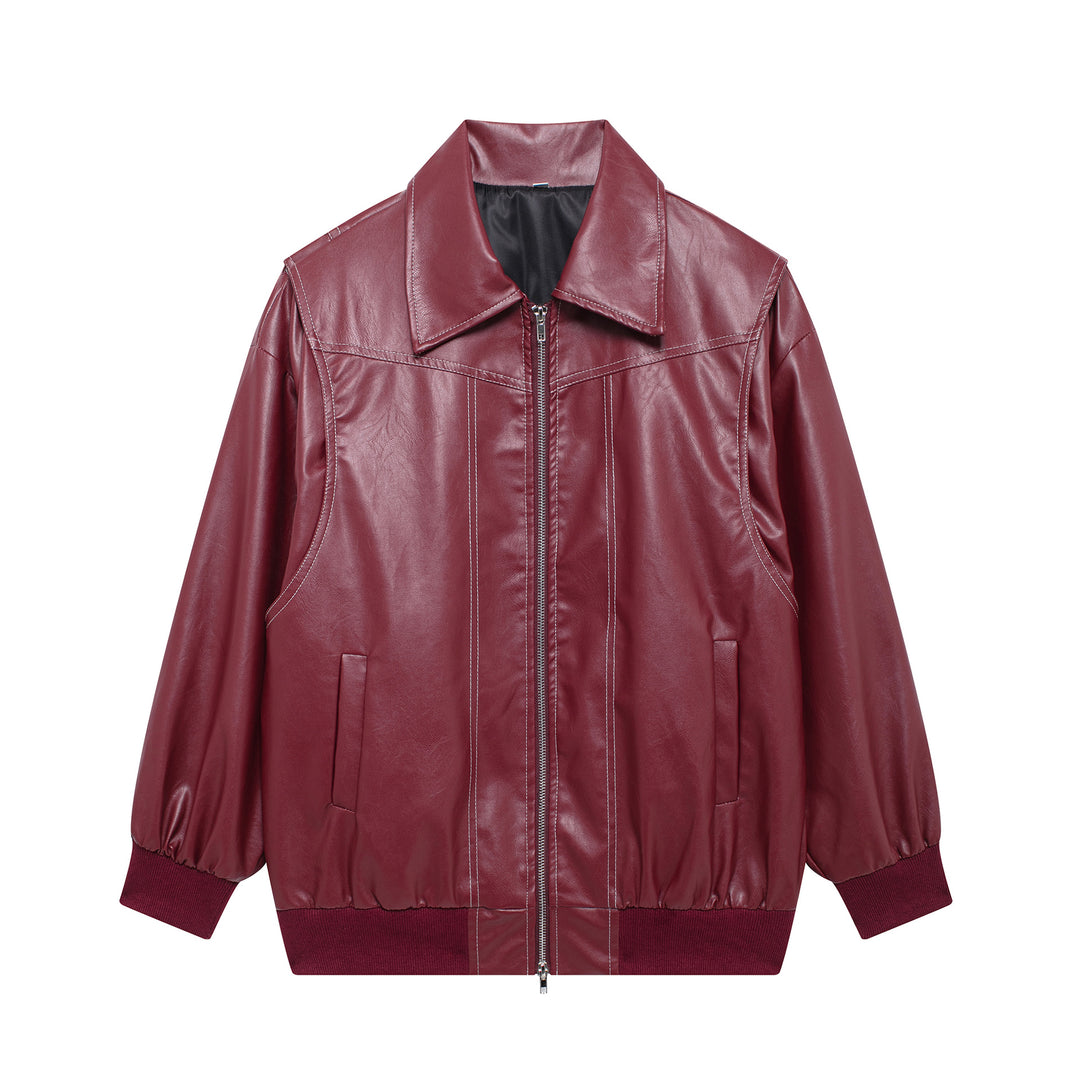 Ladies Trendy Faux Leather Jacket with Elastic Cuffs and Practical Pockets Lune London