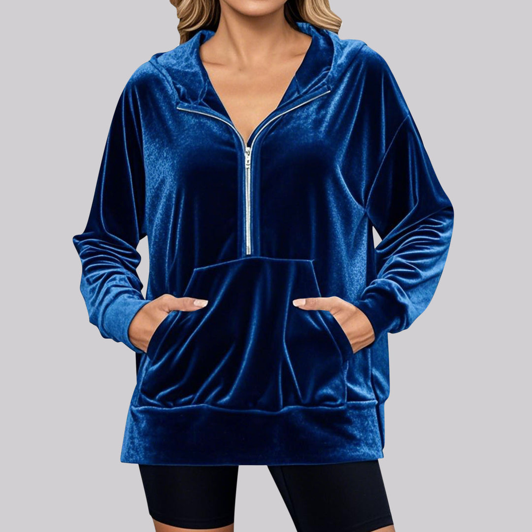 Velvet jumper for women with high collar and practical pockets Lune London