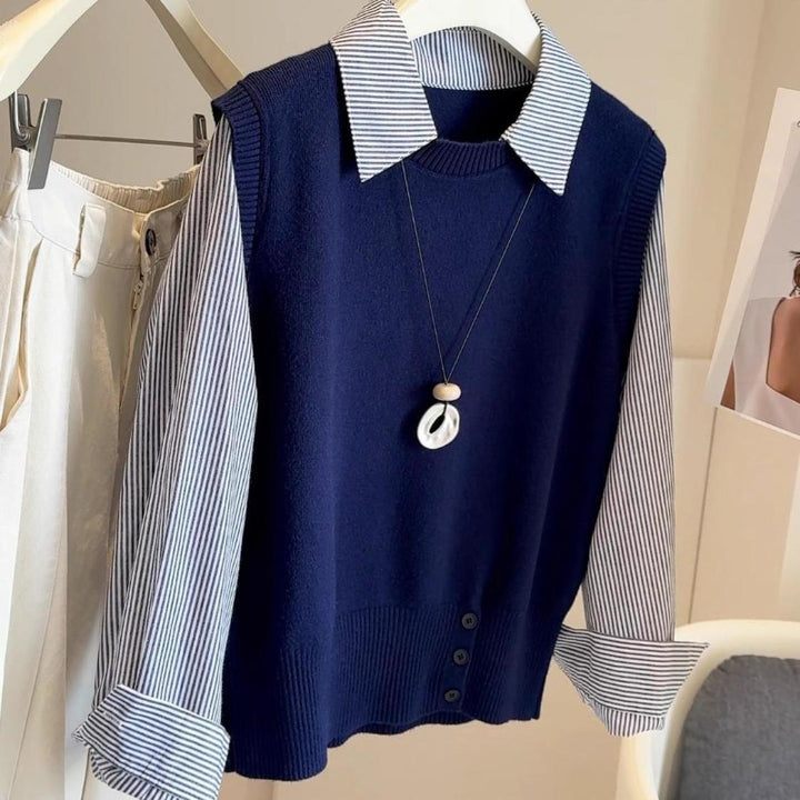Pull-over haut de gamme pour femmes avec col chemise Chic & Stil