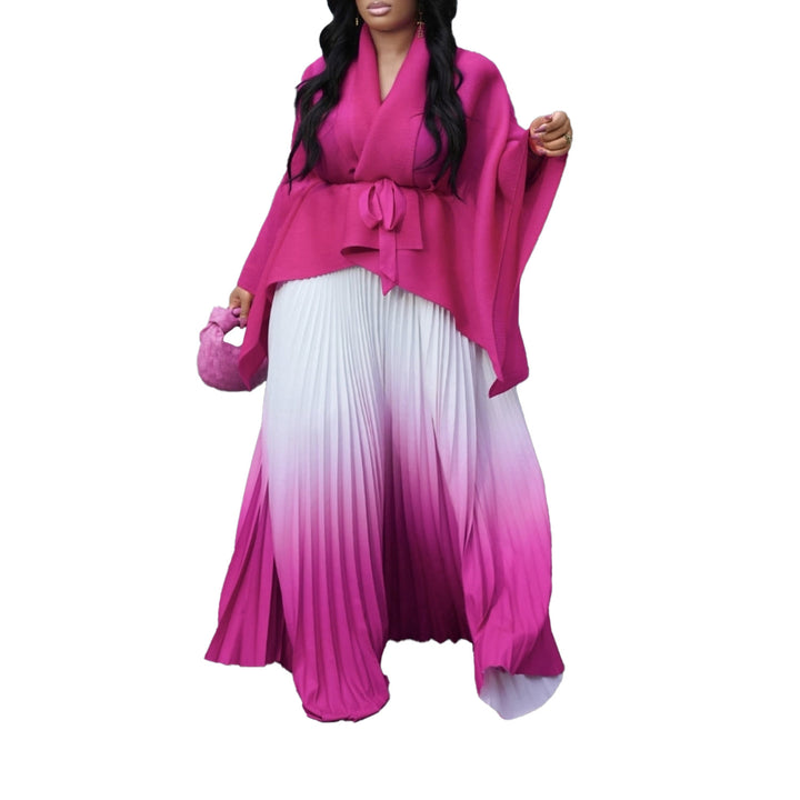 Long pleated dress for women with cape and belt Lune London