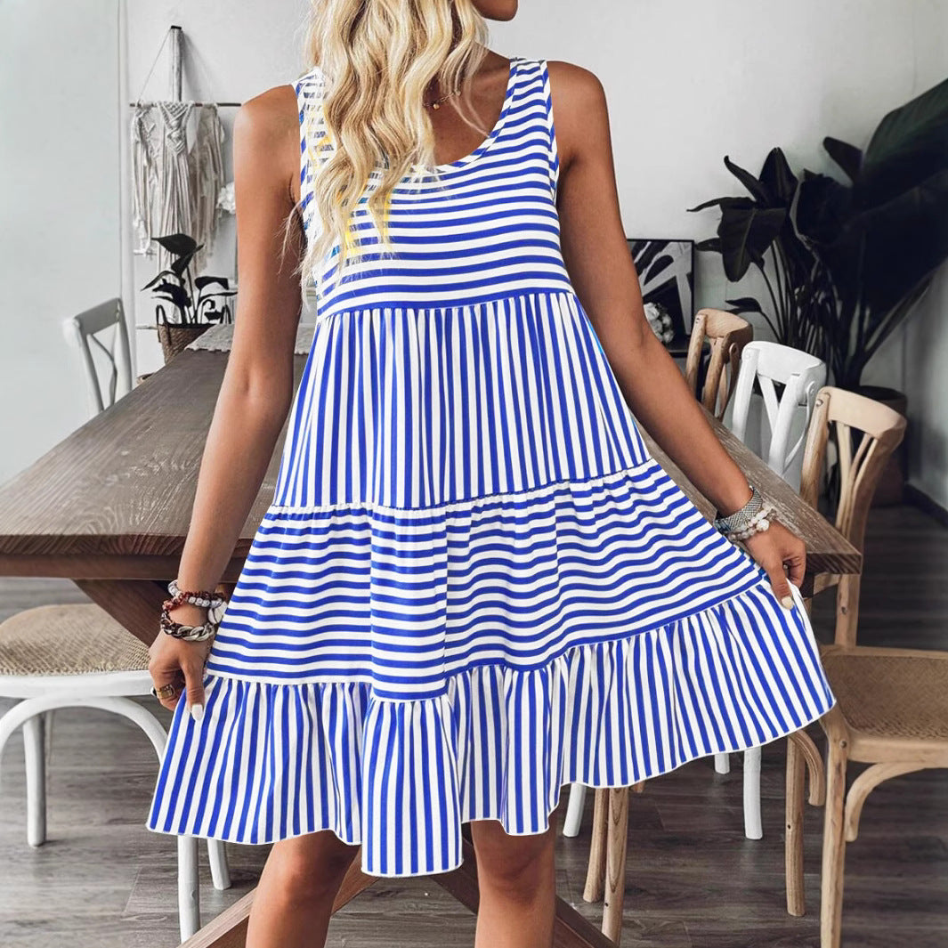 Striped summer dress for women with a voluminous ruffled hem Lune London