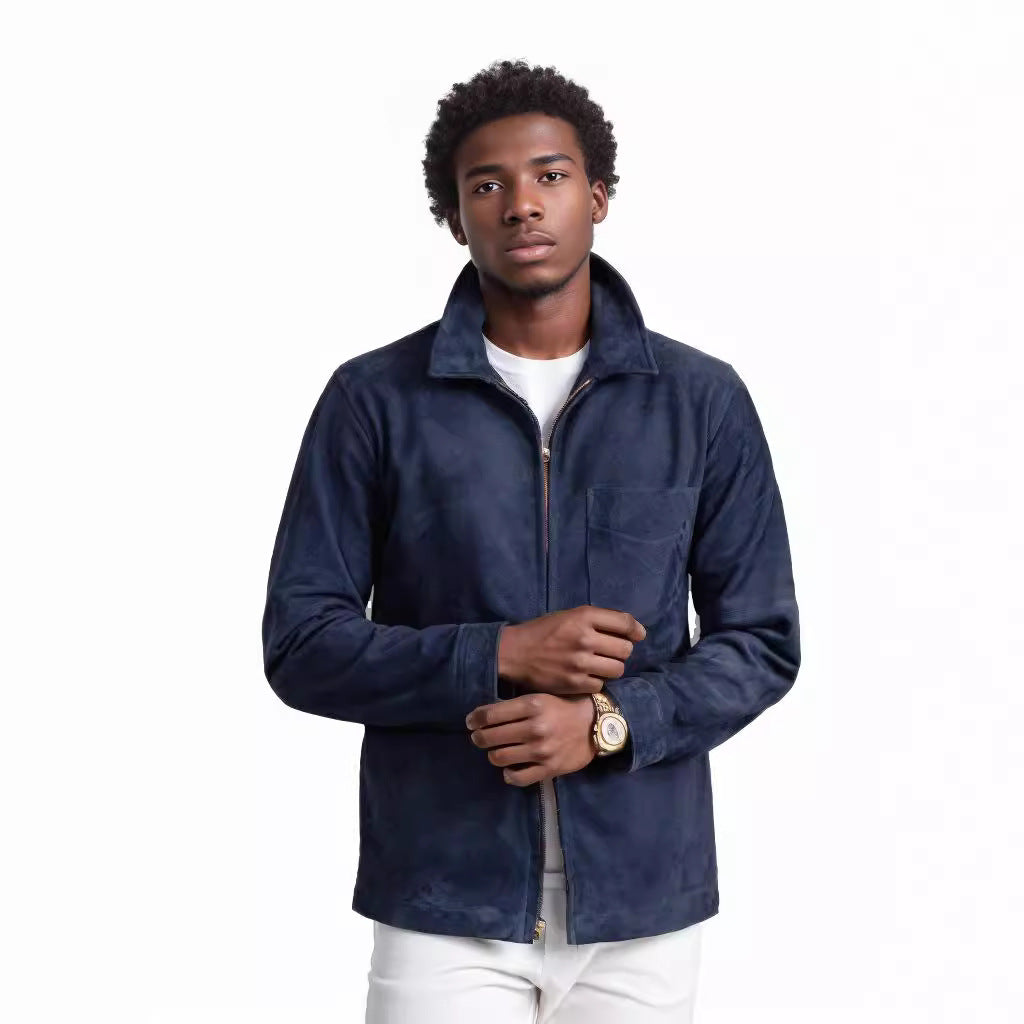 Chic and casual suede jacket for men with stand-up collar Lune London