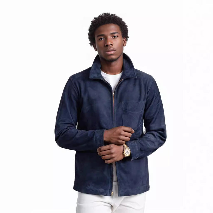 Chic and casual suede jacket for men with stand-up collar Lune London