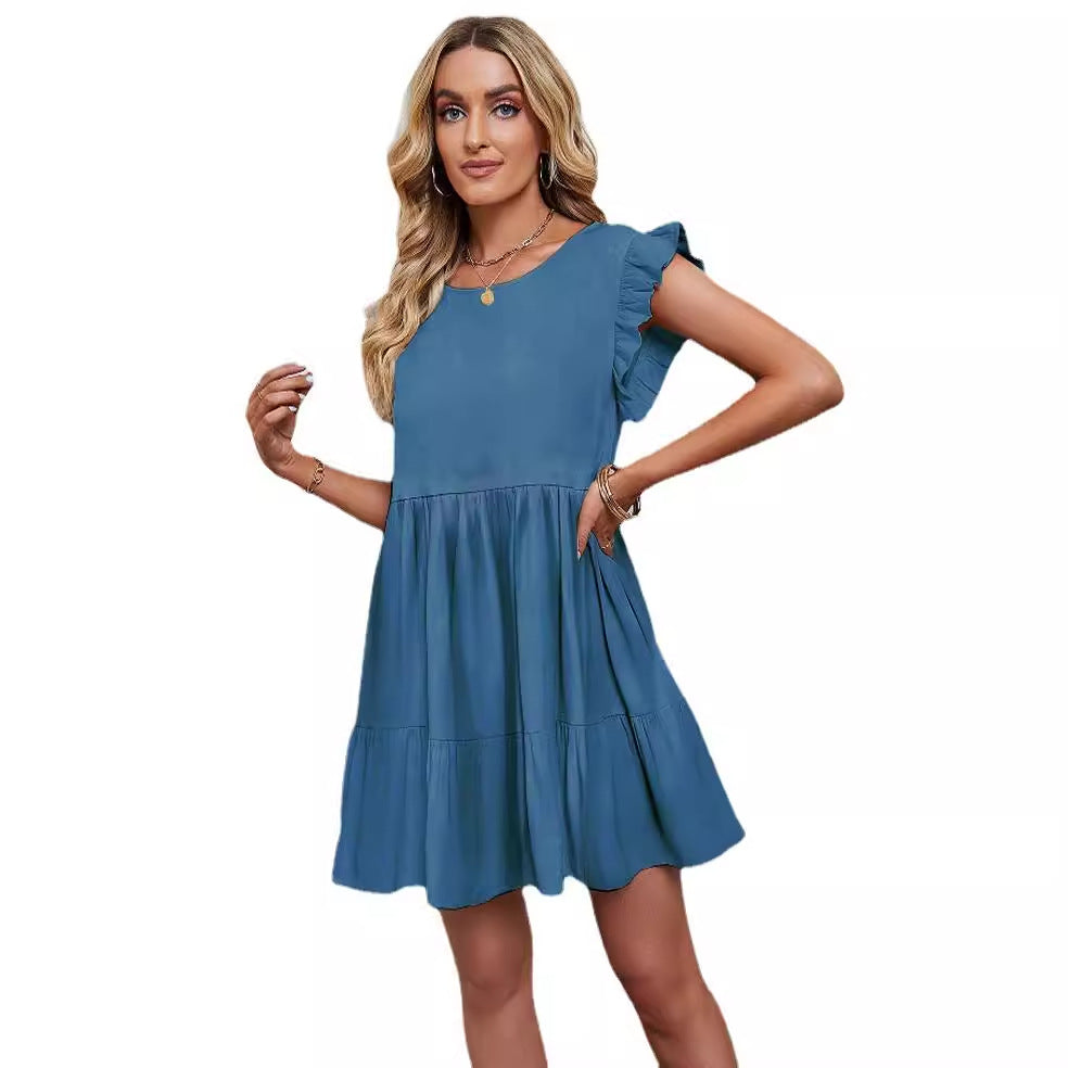 Short ruffle dress for women with A-line silhouette and side slit Chic & Stil