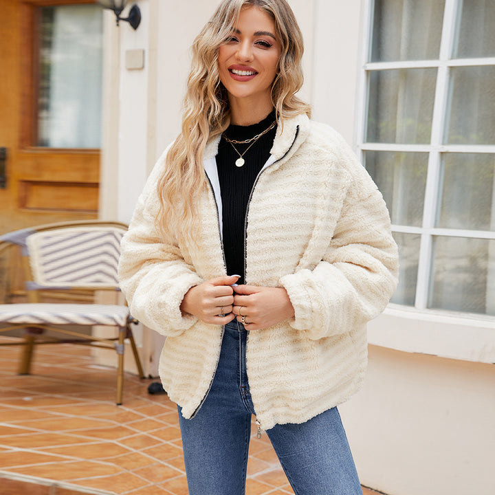 Women's fleece jacket in cotton with zipper Lune London