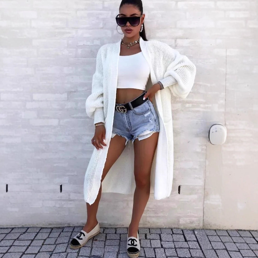 Manteau long en tricot pour femmes avec manches larges et poches Chic & Stil