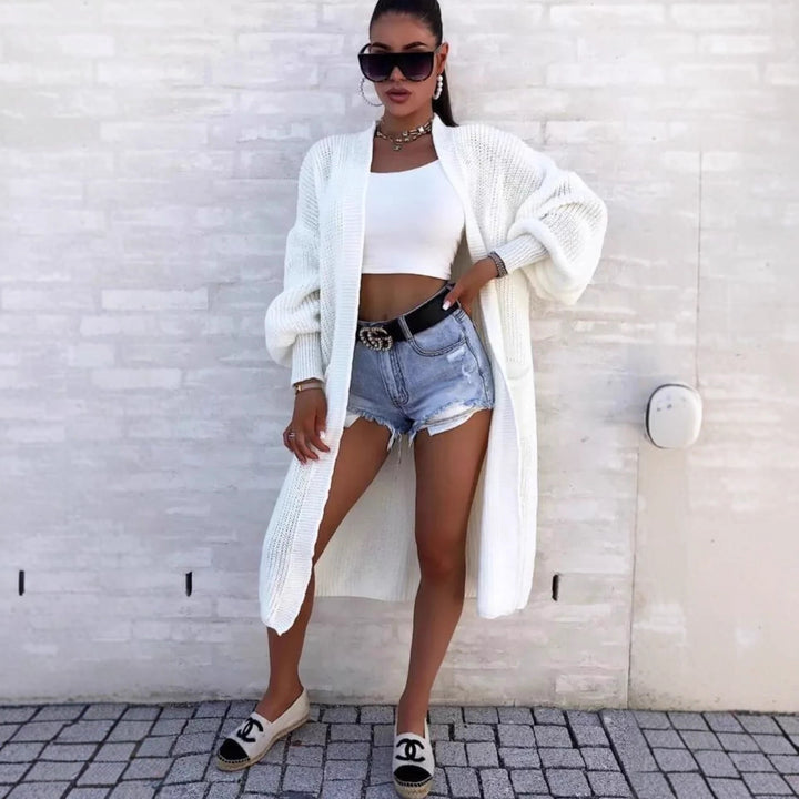 Manteau long en tricot pour femmes avec manches larges et poches Chic & Stil