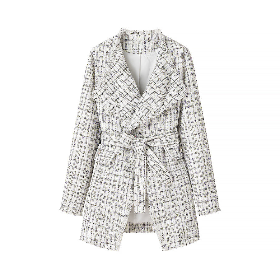 Blazer élégant pour femmes avec ceinture et motif structuré Chic & Stil