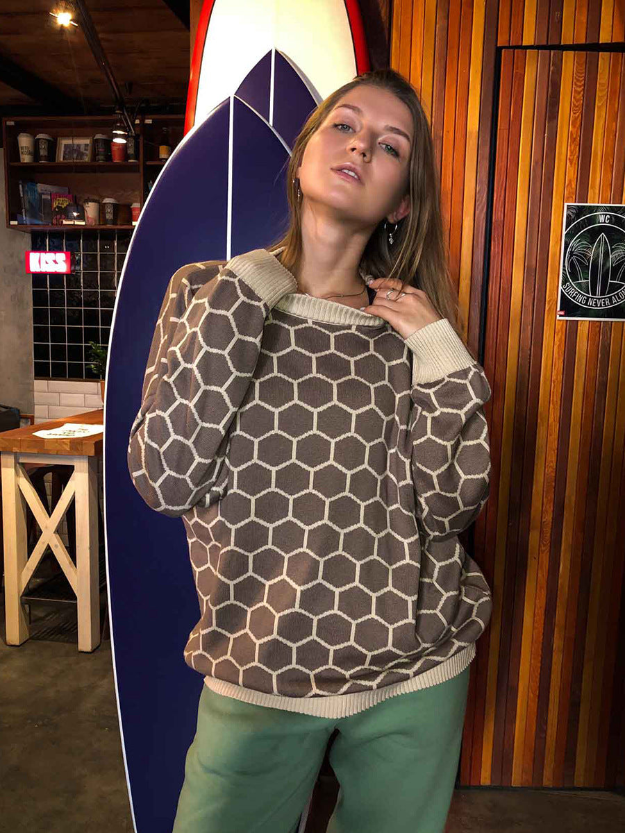 Sweater femme à motifs avec un joli motif en nid d'abeille et coupe loose Chic & Stil
