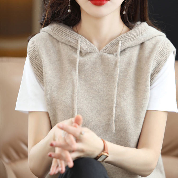 Women's hoodie with sleeveless design and elegant V-neck Lune London