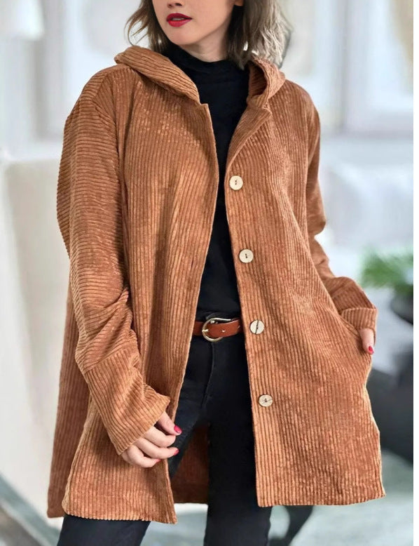 Women’s corduroy hooded jacket with button closure Lune London