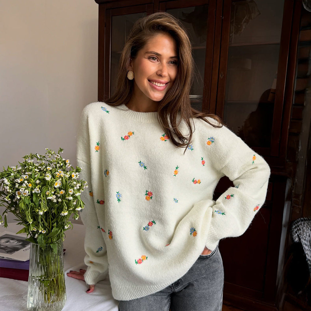 Ladies Playful Sweater with Floral Embroidery Lune London