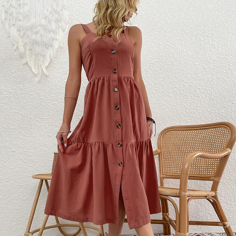 Sparkly midi dress for women with button placket
