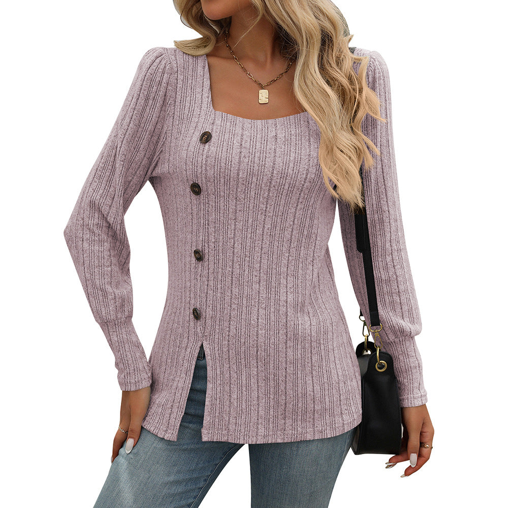 Top en tricot pour femmes avec encolure carrée et détails de boutons Chic & Stil