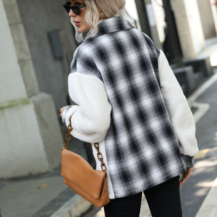 Lune London plaid pattern women's plush jacket with trendy cut