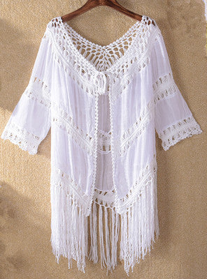 Women Bohemian Crochet Fringe Kimono Lune London