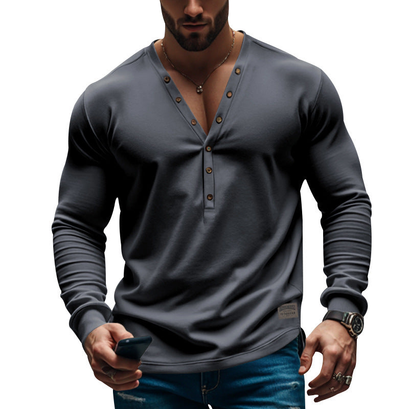 Men's long-sleeved Henley T-shirt with stylish button details Lune London