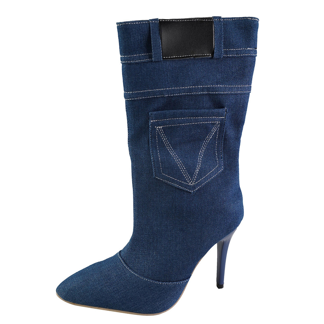 Knee-high denim boots for women made of high-quality denim with a chic stylish heel