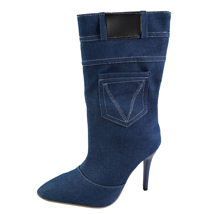 Knee-high denim boots for women made of high-quality denim with a chic stylish heel