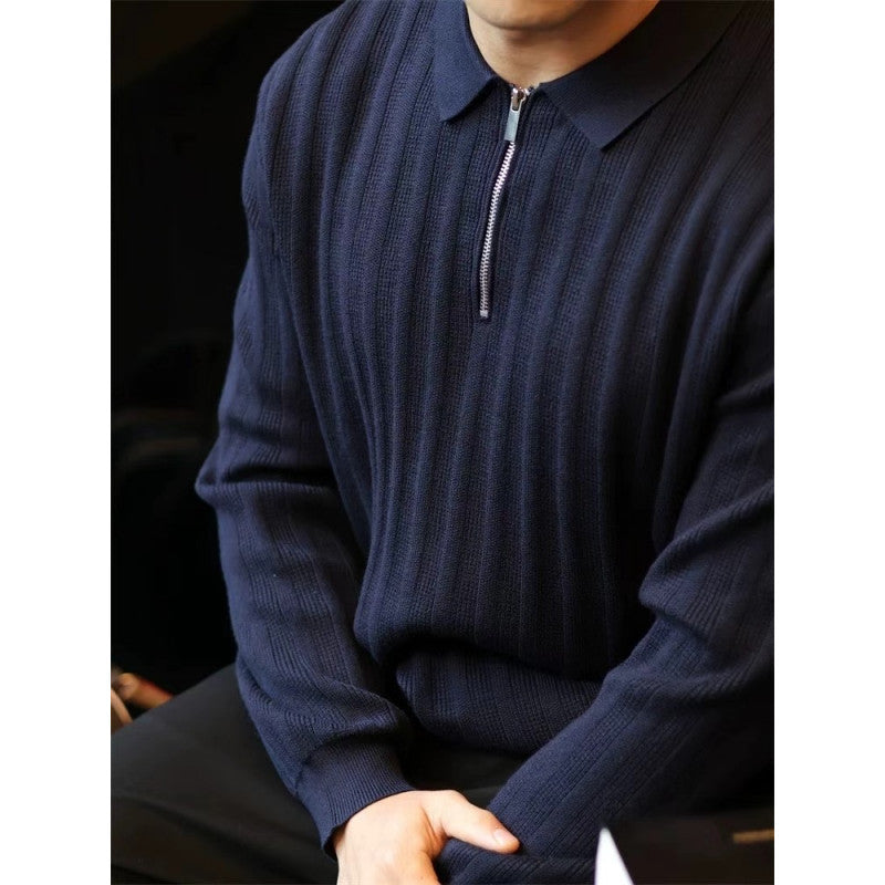 Knit sweater for men with collar and practical zipper Lune London