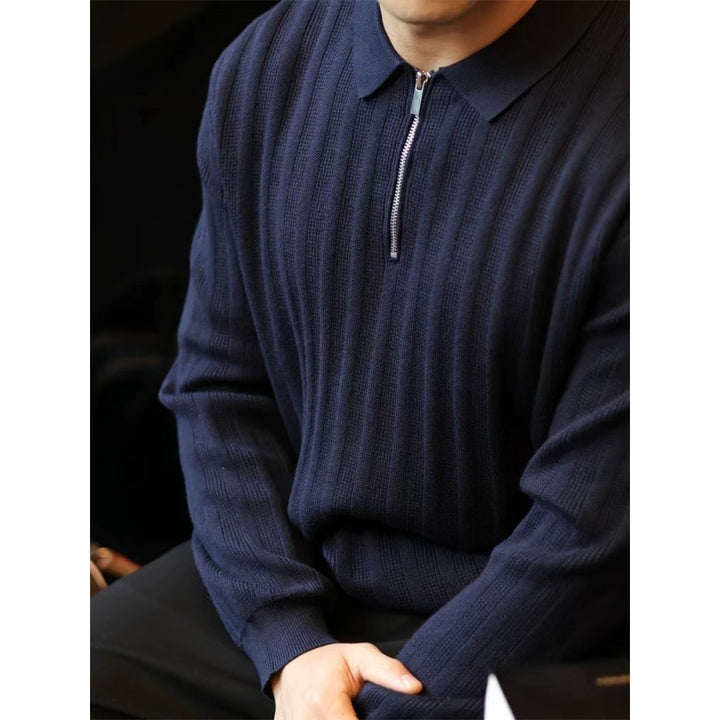 Knit sweater for men with collar and practical zipper Lune London