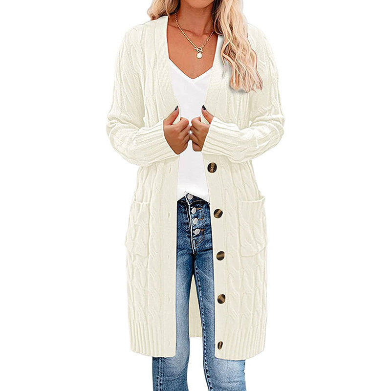 Knit jacket for women with cable pattern and pockets Lune London