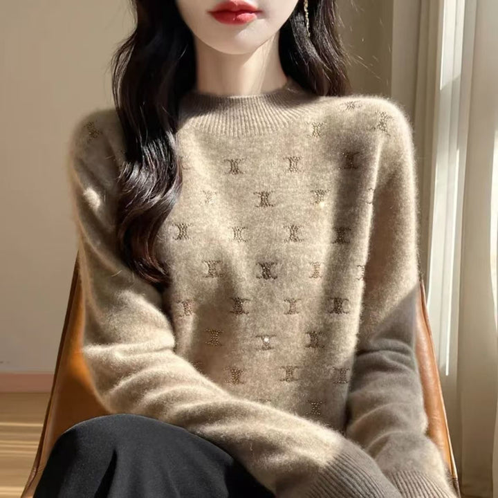 Sweater en tricot de luxe pour femmes avec un design en fine paillettes et encolure ronde Chic & Stil