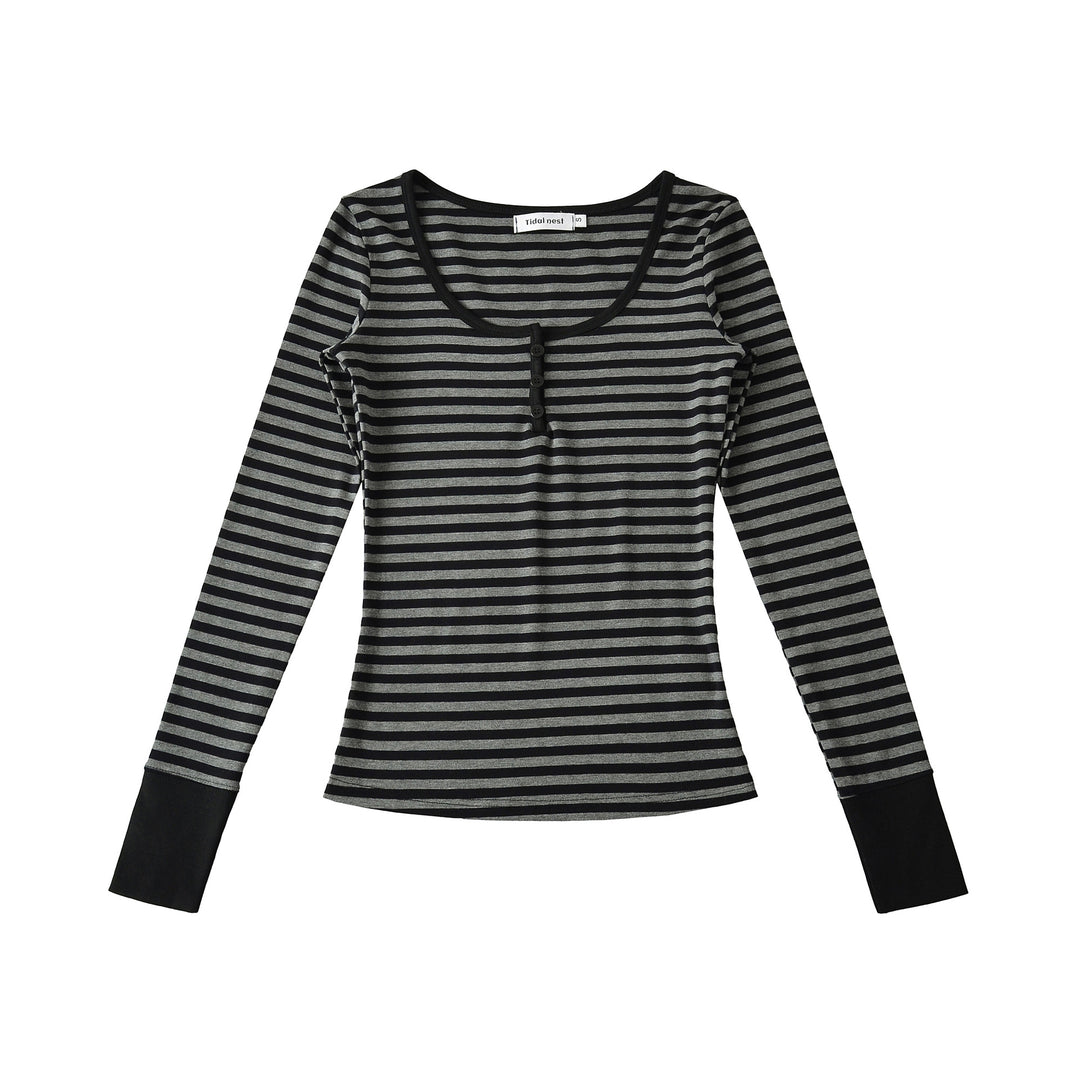 Long sleeve shirt for women with trendy striped pattern and button details Lune London